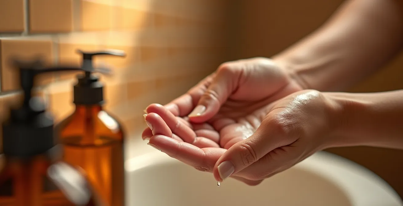 Nahaufnahme von Händen beim sanften Entfernen von Make-up mit einem Reinigungsbalsam