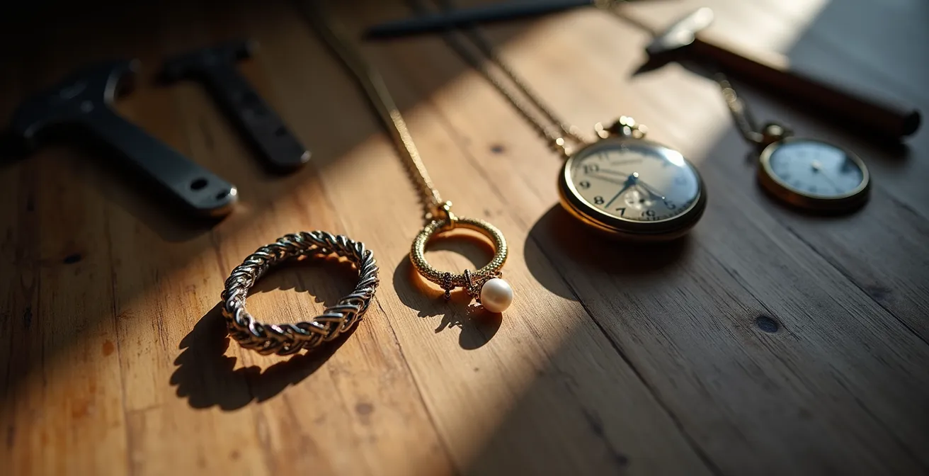 Verschiedene Schmuckstücke symbolisieren unterschiedliche Lebensdekaden