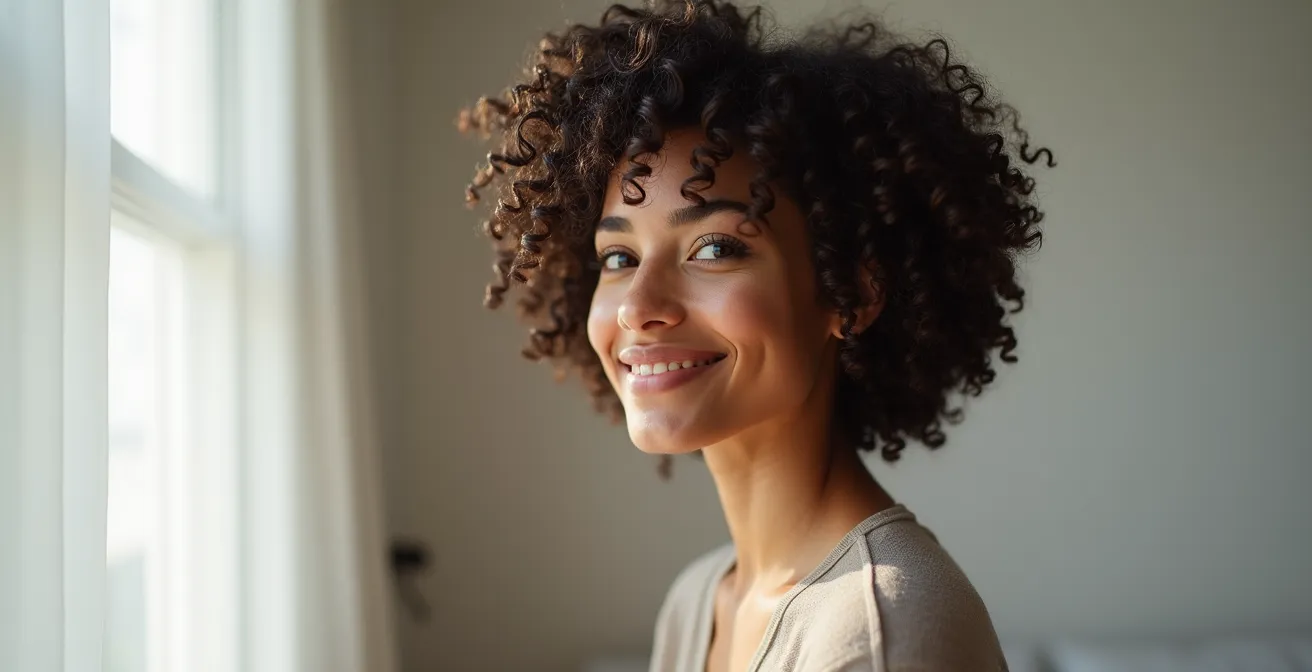 Seitenansicht von definierten Locken mit präziser Schnittkante