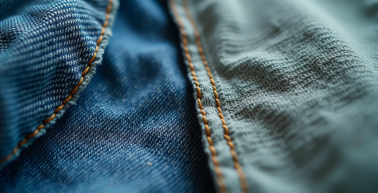 Symbolische Darstellung des Ost-West Mode-Clashes mit Jeans und DDR-Textilien