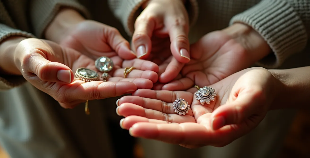 Hände halten verschiedene personalisierte Schmuckstücke als Symbol der Individualität