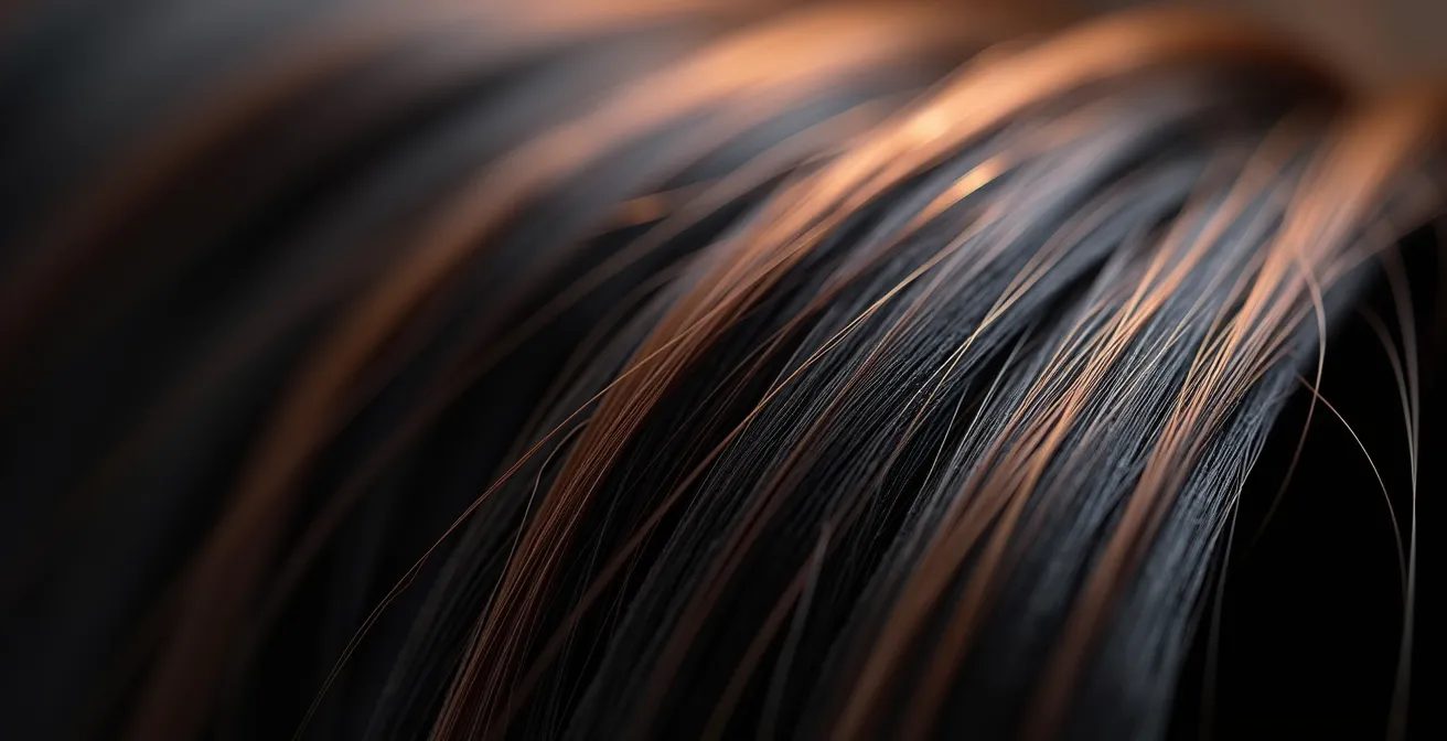 Makroaufnahme glänzender Haarsträhnen mit geschlossener Schuppenschicht