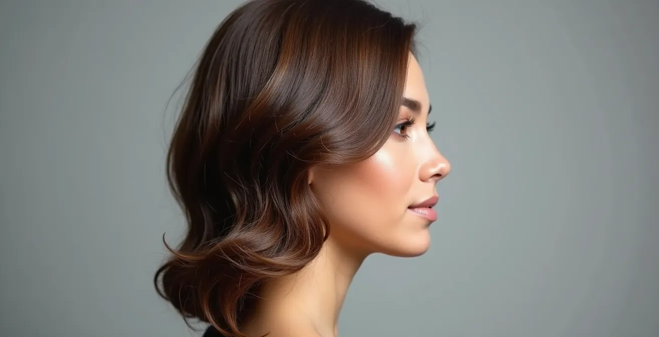 Seitenprofil einer Frau zeigt den Unterschied zwischen Stufenschnitt und Graduierung am Hinterkopf